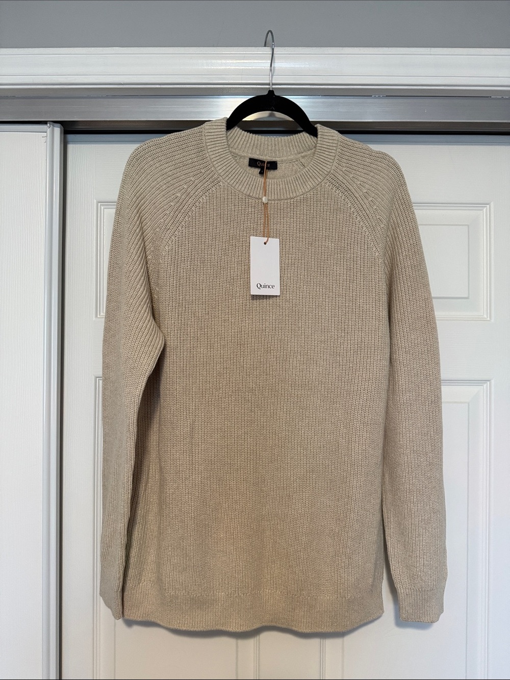 Quince | Men's 100% Organic Cotton Ribbed Crewneck Sweater L Speckled Beige NWT